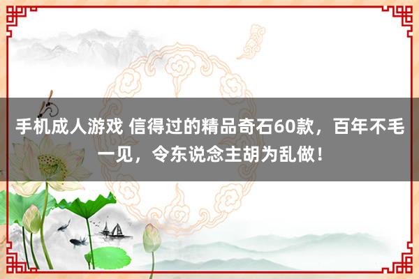 手机成人游戏 信得过的精品奇石60款，百年不毛一见，令东说念主胡为乱做！