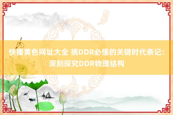 快播黄色网址大全 搞DDR必懂的关键时代条记：深刻探究DDR物理结构